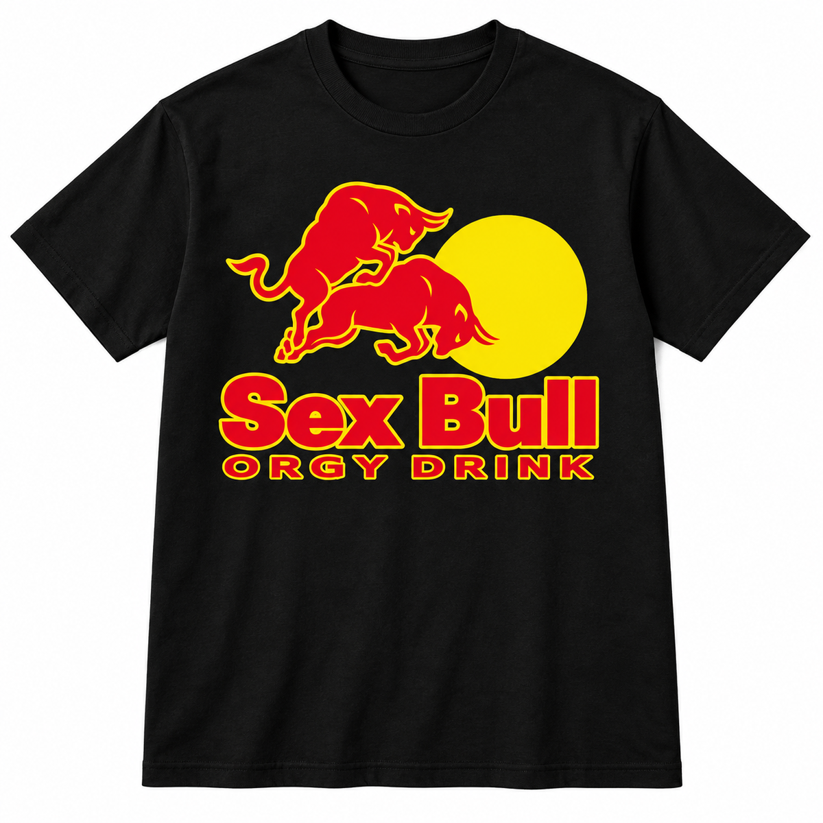 Koszulka męska Sex Bull Orgy Drink  czarna | zabawny nadruk | imprezowy T-shirt